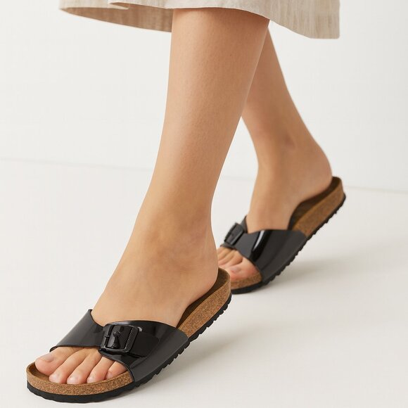 Birkenstock Madrid Black Patent Leather Sandals Women’s Slip On Size 39 - Picture 2 of 14